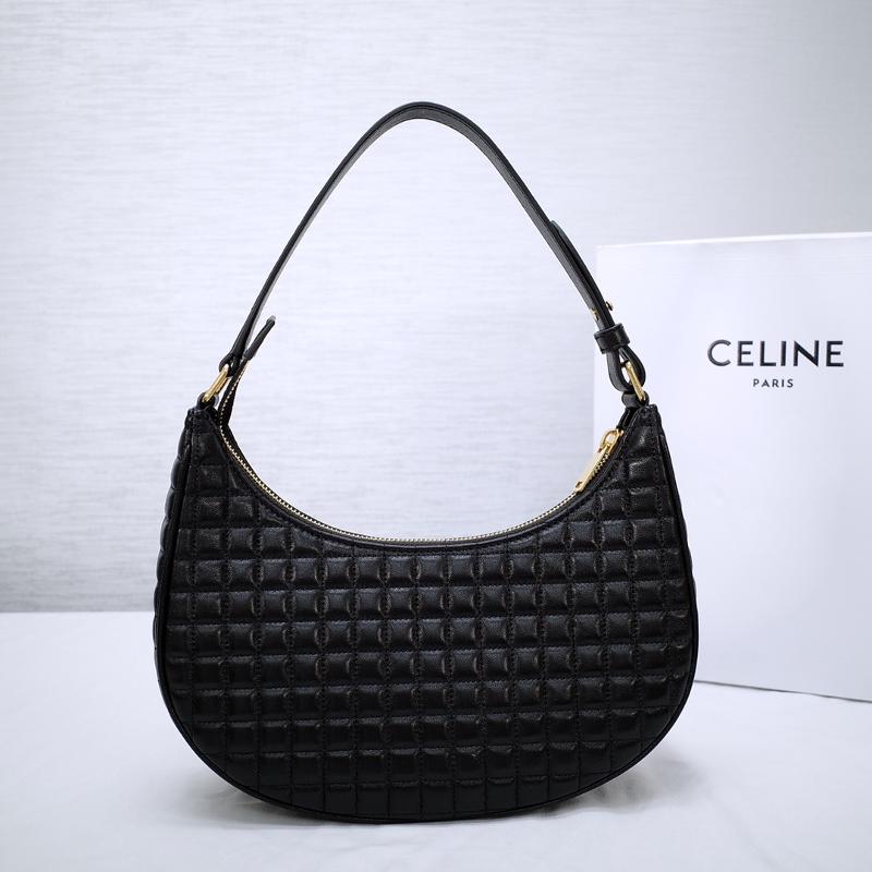 Celine Shoulder Handbag 193952 Sheepskin Plaid Black
